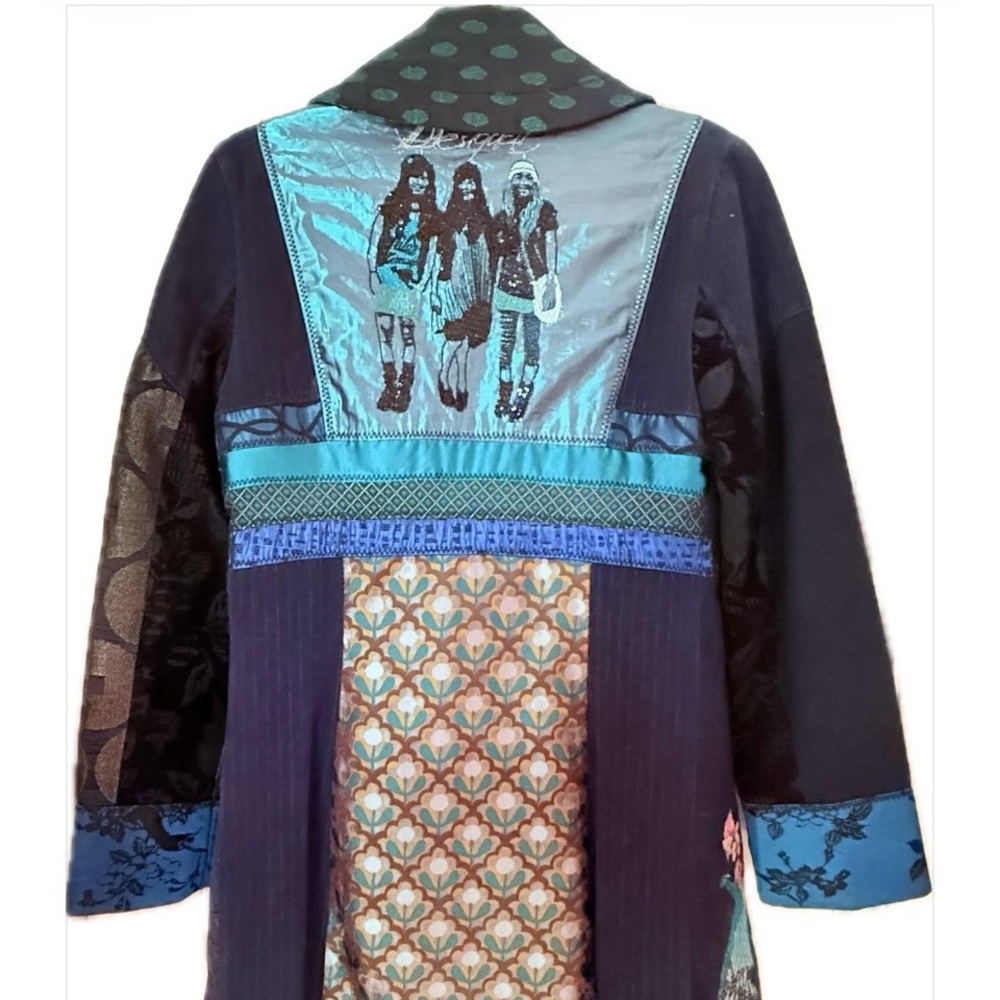 Desigual Blue and Teal Patchwork Print Jacket